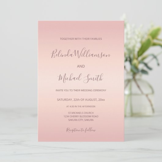 Invitation Code QR | Mariage de script simple et élégant, ros (Debout devant)