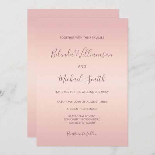 Invitation Code QR | Mariage de script simple et élégant, ros (Devant / Derrière)