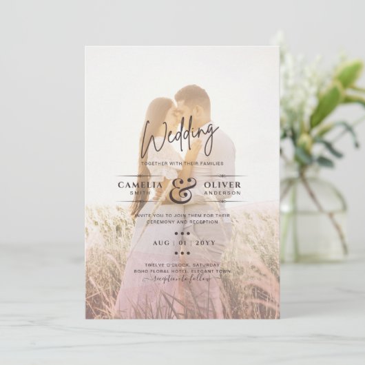 Invitation Code QR Mariage de superposition photo Ombre rose (Debout devant)