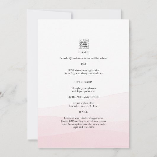 Invitation Code QR Mariage de superposition photo Ombre rose (Dos)