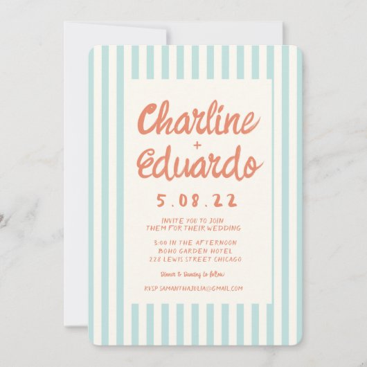 Invitation Code QR Mariage d'écriture bleue et rouge ondulée (Devant)