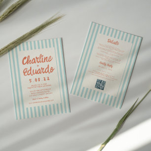 Invitation Code QR Mariage d'écriture bleue et rouge ondulée