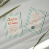 Invitation Code QR Mariage d'écriture bleue et rouge ondulée