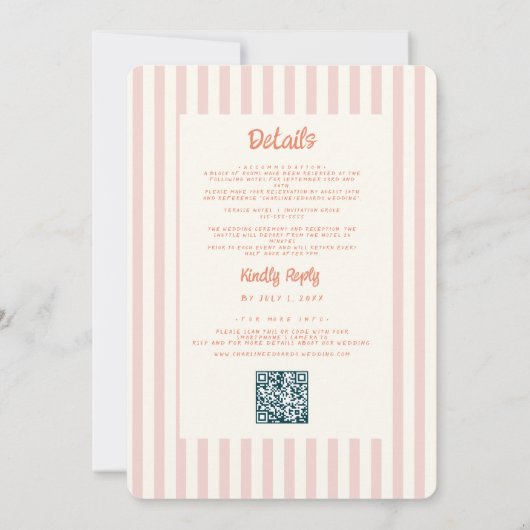 Invitation Code QR Mariage d'écriture rose et rouge ondulé (Dos)