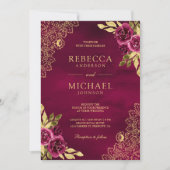 Invitation Code QR Mariage Dentelle Or Floral Fuchsia Magenta (Devant)