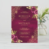 Invitation Code QR Mariage Dentelle Or Floral Fuchsia Magenta (Debout devant)