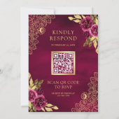 Invitation Code QR Mariage Dentelle Or Floral Fuchsia Magenta (Dos)
