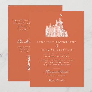 Invitation Code QR Mariage Dessin de Château Vintage Terracot