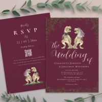 Code QR Mariage Dinosaure Bourgogne et Rose Blush