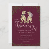 Invitation Code QR Mariage Dinosaure Bourgogne et Rose Blush (Devant)