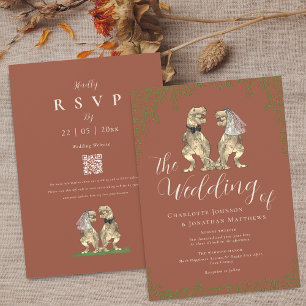 Invitation Code QR Mariage Dinosaure Terracotta Rouille & Bei