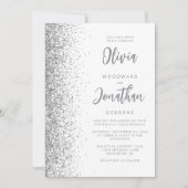Invitation Code QR Mariage Écriture Blanche Pailletée Argenté (Devant)