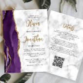 Invitation Code QR Mariage écriture Marbre Agate Or Violet
