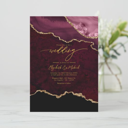 Invitation Code QR Mariage Elegant Bourgogne et Or (Debout devant)