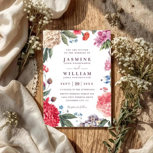 Invitation Code QR Mariage Élégant Rustique Jardin Fleurs Sau