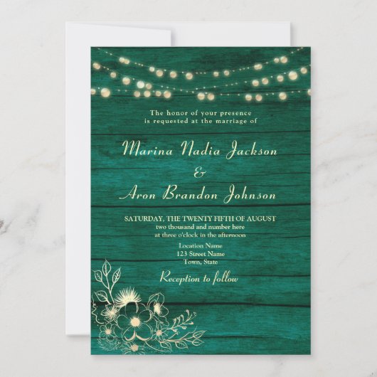 Invitation Code QR Mariage Emerald Green Rustic Wood (Devant)