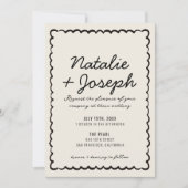Invitation Code QR Mariage Fantaisiste Moderne Crème Noir (Devant)