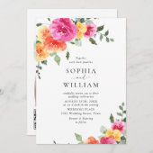 Invitation Code QR Mariage Festive rose vif (Devant / Derrière)