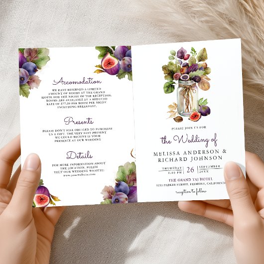 Invitation Code QR Mariage Figue Violette Rustique Tout en Un