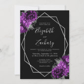 Invitation Code QR Mariage Fleur Argent Prune Pourpre Noir (Devant)