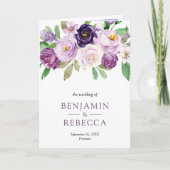 Invitation Code QR Mariage Fleur Florale Violet Rustique Tout (Devant)