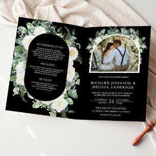 Invitation Code QR Mariage Fleur Photo Noir Ivoire