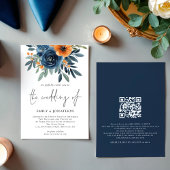 Invitation Code QR Mariage Fleurs Orange Brûlé et Marine
