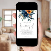 Invitation Code QR Mariage Fleurs Orange Brûlé et Marine