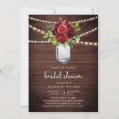 Invitation Code QR Mariage Fleurs Rouge Bourgogne Bois (Devant)