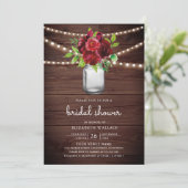 Invitation Code QR Mariage Fleurs Rouge Bourgogne Bois (Debout devant)