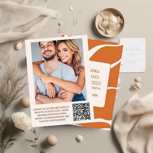 Invitation Code QR Mariage Floral Bohème Rétro