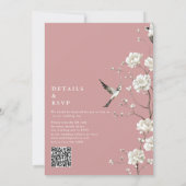 Invitation Code QR mariage floral chinoiserie rose poussiéreu (Dos)