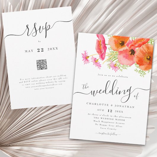 Invitation Code QR Mariage Floral Rose Orange Vibrant Moderne