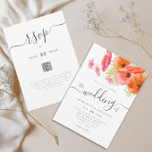 Invitation Code QR Mariage Floral Rose Orange Vibrant Moderne