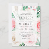 Invitation Code QR Mariage Floral Rose Pâle Ivoire Rustique (Devant)
