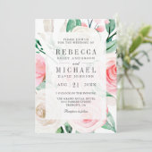 Invitation Code QR Mariage Floral Rose Pâle Ivoire Rustique (Debout devant)