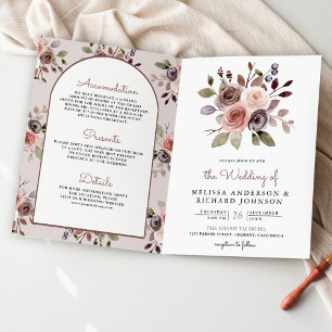 Invitation Code QR mariage floral taupe terreux neutre bohème