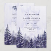 Invitation Code QR mariage forêt de pins violets aquarelle (Devant / Derrière)