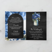 Invitation Code QR Mariage Jar Fleur Royal Bleu Noir (Intérieur)