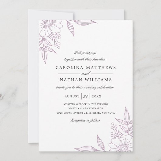 Invitation Code QR Mariage Lavender des coins floraux élégant (Devant)