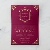 Invitation Code QR Mariage Magenta Vintage Gold Crest (Intérieur)