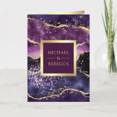 Invitation Code QR Mariage Marbre Agate Or Pourpre (Devant)