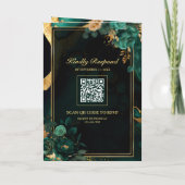 Invitation Code QR Mariage Marbre Floral Or Vert Emeraude (Dos)