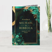 Invitation Code QR Mariage Marbre Floral Or Vert Menthe (Devant)