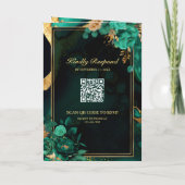 Invitation Code QR Mariage Marbre Floral Or Vert Menthe (Dos)
