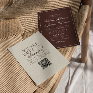 Invitation Code QR Mariage Marron Chocolat Élégant Ancien Arg