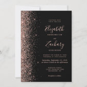 Invitation Code QR Mariage Moderne Rose Noir Paillettes Or (Devant)