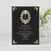 Invitation Code QR Mariage Monogramme Baroque Noir Or (Debout devant)