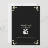 Invitation Code QR Mariage Monogramme Baroque Noir Or (Dos)
