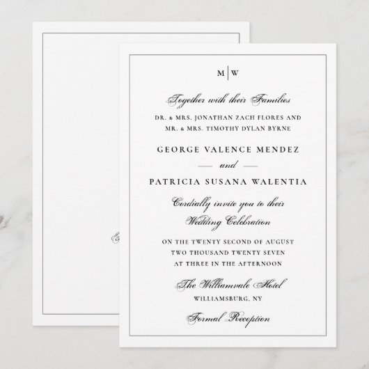 Invitation Code QR Mariage Monogramme Blanc Classique (Devant / Derrière)